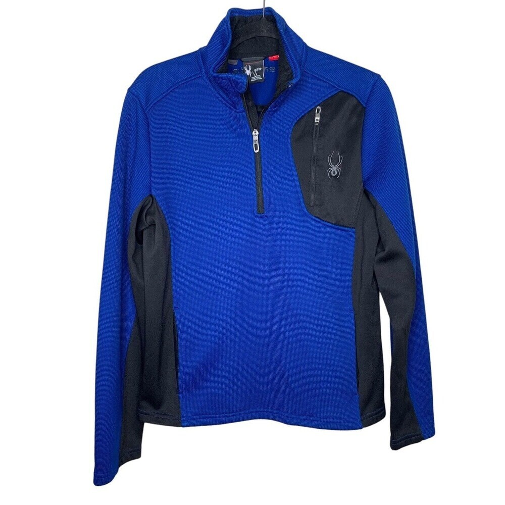Spyder Mens Sweater Sz S Blue Outdoors Heavy Gait Knit 1/4 Zip Pullover Jacket